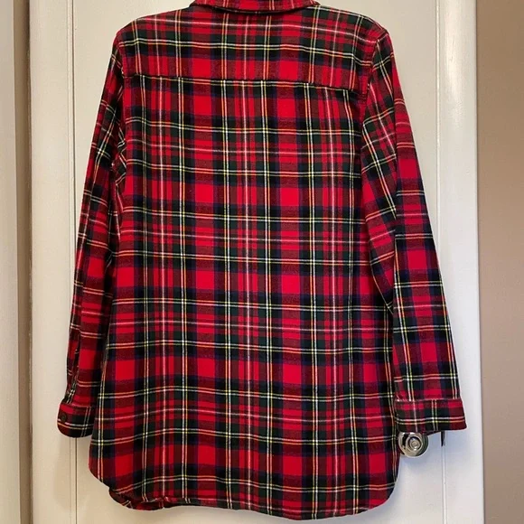 LL Bean Women’s Scotch Plaid Flannel Tunic, Relaxed, size Large - Picture 2 of 5
